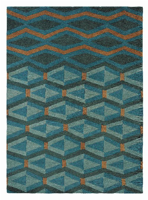 Bild: Brink&Campman Schurwollteppich Yara Artdeco 33508 (Türkis/Blau; 140 x 200 cm)