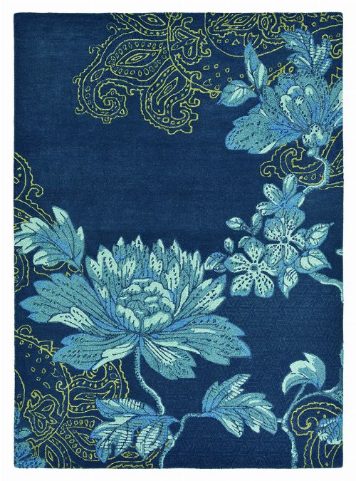 Bild: Schurwollteppich Fable Floral (Navy; 200 x 280 cm)