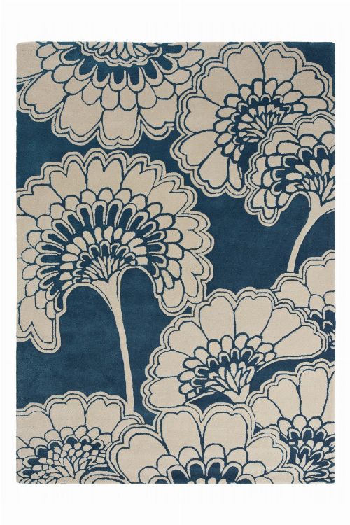 Bild: Florence Broadhurst Designerteppich Japanese Floral (Blau; 170 x 240 cm)