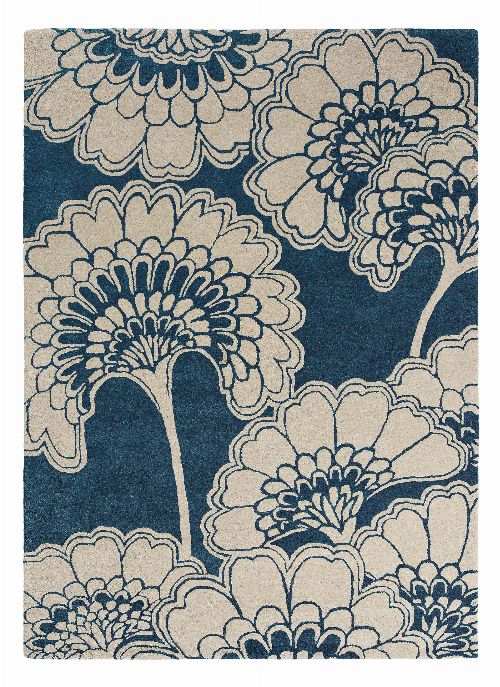 Bild: Florence Broadhurst Designerteppich Japanese Floral (Blau; 250 x 350 cm)