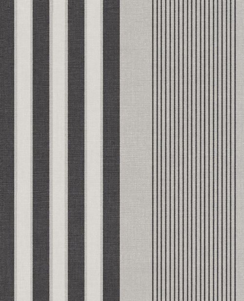 Bild: Eijffinger Streifentapete Stripes+ 377101 - Leinenoptik (Grau/Schwarz)