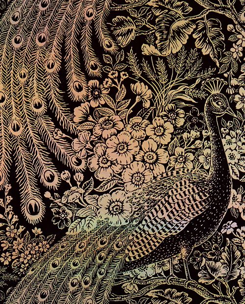 Bild: Eijffinger Reflect Vliestapete 378000 - Pfau mit Blumen (Schwarz/Gold)