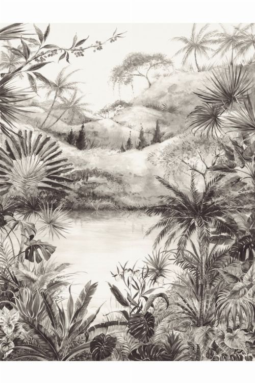 Bild: Eijffinger Fototapete 384604 - Tropical Charcoal Large (Schwarz/Weiß)