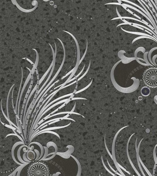 Bild: Glööckler Imperial 58557 - Pfauenfeder Tapete mit Strass (Ruß)