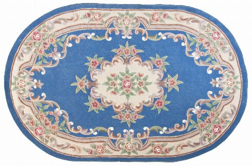 Bild: Ovaler Aubusson Design Teppich Ming 501 (Blau; 120 x 170 cm)