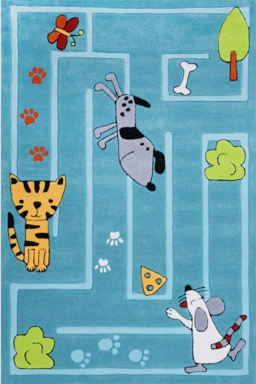 Bild: Kinderteppich Tiere Kindergarten MH-4128 (Türkis; 100 x 160 cm)