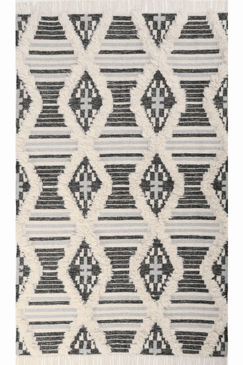 Bild: Retroteppich mit Hochflor Elementen - Cozy Kelim (Weiß; 140 x 200 cm)