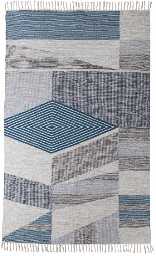 Bild: Vintage Teppich mit Fransen - Modern Kelim (Türkis; 65 x 135 cm)