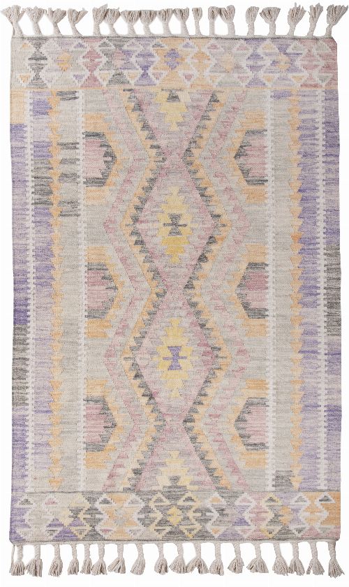 Bild: Vintage Teppich mit Fransen - Check Kelim (Purple; 140 x 200 cm)