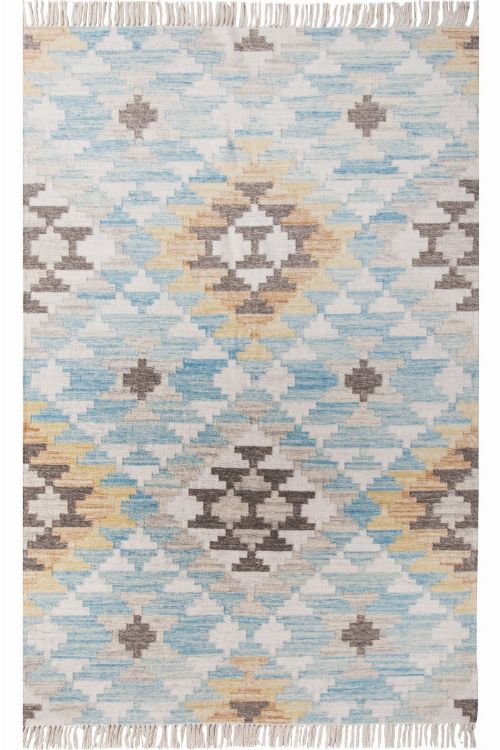 Bild: Vintage Teppich mit Fransen - Check Kelim (Türkis; 65 x 135 cm)