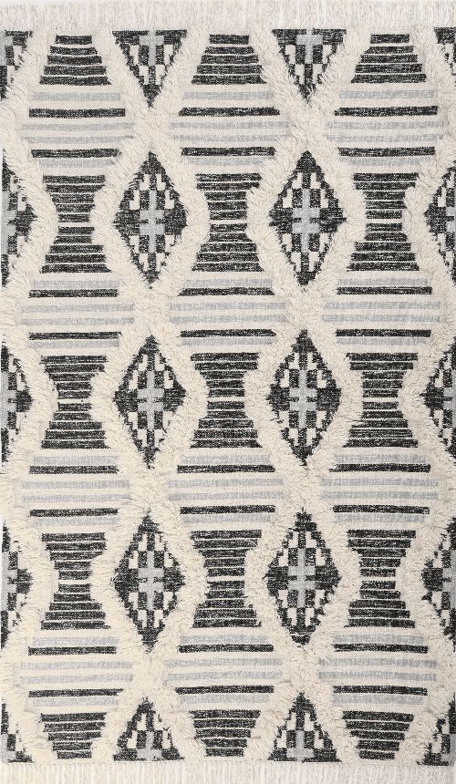 Bild: Retroteppich mit Hochflor Elementen - Cozy Kelim - Weiß