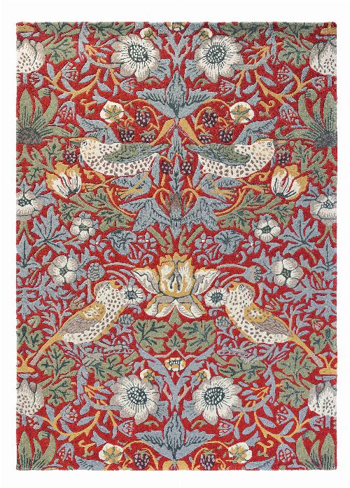 Bild: Morris & Co. Wollteppich Strawberry Thief (Crimson; 140 x 200 cm)