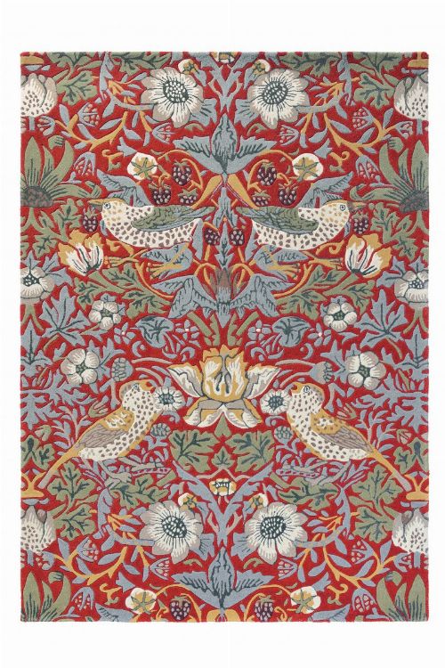 Bild: Morris & Co. Wollteppich Strawberry Thief (Crimson; 250 x 350 cm)