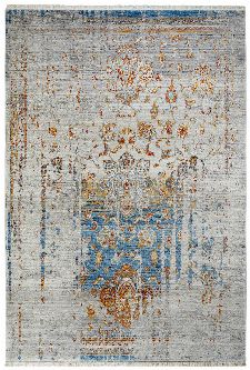 Bild: Fransenteppich in Vintage Ornament Optik (Blau; 80 x 150 cm)