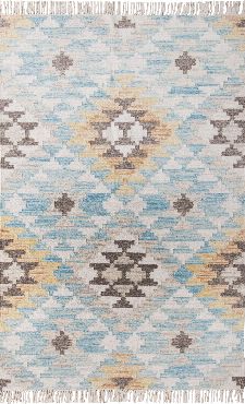 Bild: Vintage Teppich mit Fransen - Check Kelim (Türkis; 160 x 230 cm)